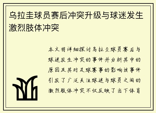 乌拉圭球员赛后冲突升级与球迷发生激烈肢体冲突